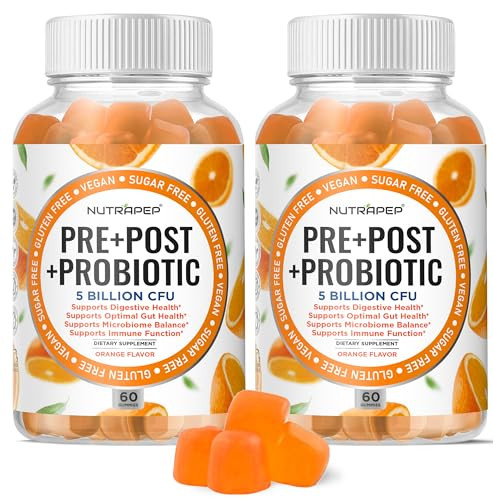 NutraPep Prebiotic Probiotic & Postbiotic Gummies for Women Men & Kids Children - High Potency 5 Billion CFU - Sugar-Free & Gluten Free