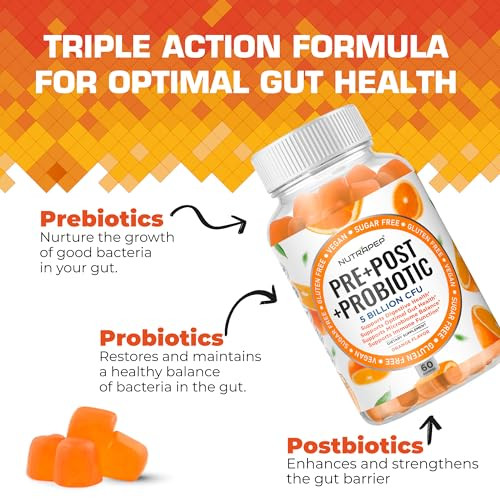 NutraPep Prebiotic Probiotic & Postbiotic Gummies for Women Men & Kids Children - High Potency 5 Billion CFU - Sugar-Free & Gluten Free