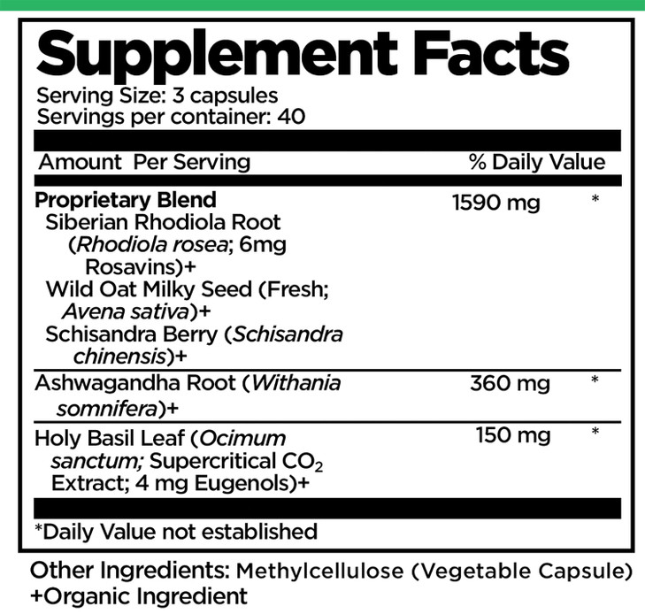 Adrenal Wellness Ashwagandha & More - Organic Mind, Body Support by Dr. Danielle, 120 Capsules