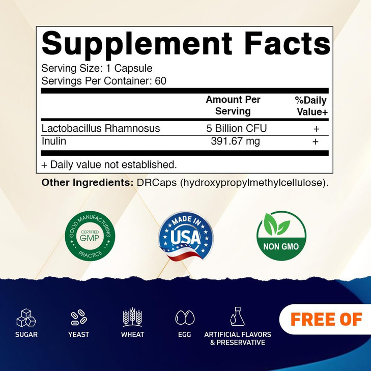 Vitamatic Lactobacillus Rhamnosus 5 Billion per DR Capsule (10 Billion Per 2 Capsules) - 60 Count - Advanced Digestive & Immune Support - Made with P