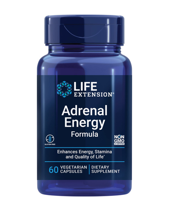 Life Extension Adrenal Energy Formula, Help inhibit The Effects of Stress, holy Basil, cordyceps, bacopa and ashwagandha, Gluten Free, Non-GMO, Veget