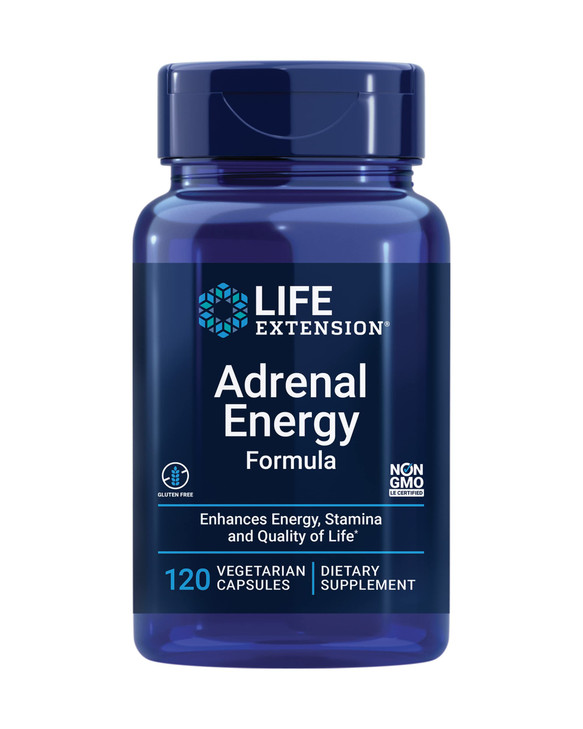 Life Extension Adrenal Energy Formula, Helps inhibit The Effects of Stress, holy Basil, cordyceps, bacopa and ashwagandha, Gluten Free, Non-GMO, Vege