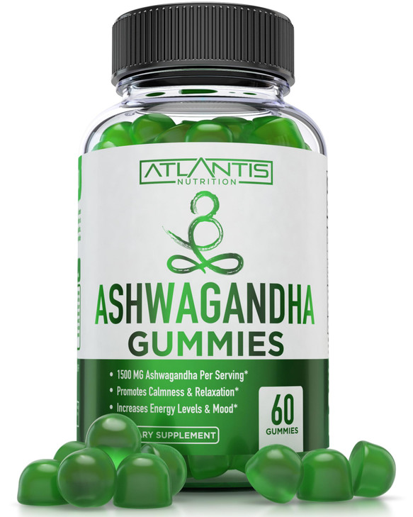 Atlantis Nutrition Ashwagandha Gummies - 1500 MG Per Serving - Promotes Calmness, Improves Mood, Boosts Energy Levels & Strengthens Immune System - F