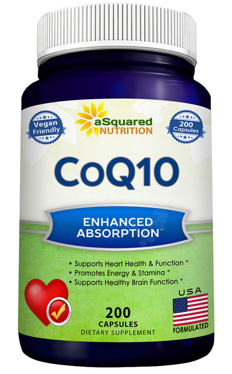 aSquared Nutrition CoQ10 (400mg Max Strength, 200 Capsules) - High Absorption Vegan Coenzyme Q10 Powder - Ubiquinone Supplement Pills, Extra Antioxid