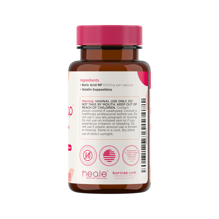 BoriCap - Boric Acid Suppositories for Women - 600 mg - Vaginal Health & Balance, Itch & Odor - Natural Relief - Feminine Care - Feminine Hygiene Pro