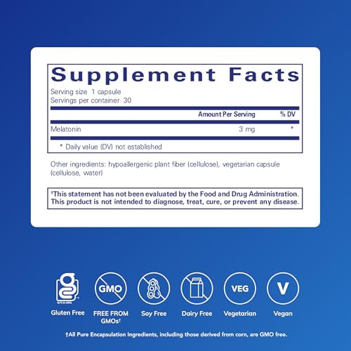 Pure Encapsulations Melatonin 3 mg - Antioxidant Supplement to Support Natural Sleeping & Relief of Occasional Sleeplessness - for Natural Sleep Supp