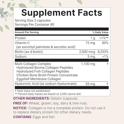 Micro Ingredients Multi Collagen Pills for Women & Men, 240 Capsules | Type I, II, III, V, X | Hydrolyzed Peptides with Biotin, Hyaluronic Acid, & Fa