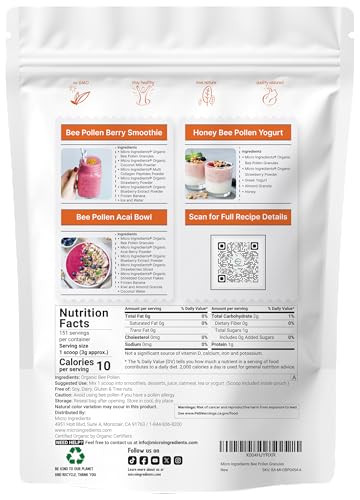 Micro Ingredients Organic Bee Pollen Granules, 1 lb | Fresh Harvest, Raw & Natural Superfood | Rich in B Vitamins, Minerals, Protein & Antioxidants |
