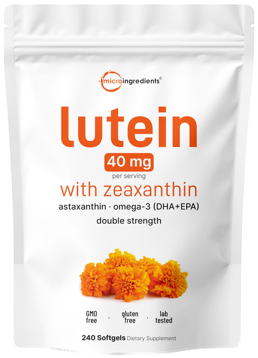 Micro Ingredients Lutein & Zeaxanthin 40mg Softgels, 240 Count, with Astaxanthin, Omega-3s, & Phospholipids | Eye + Vision Health Vitamins | Third Pa