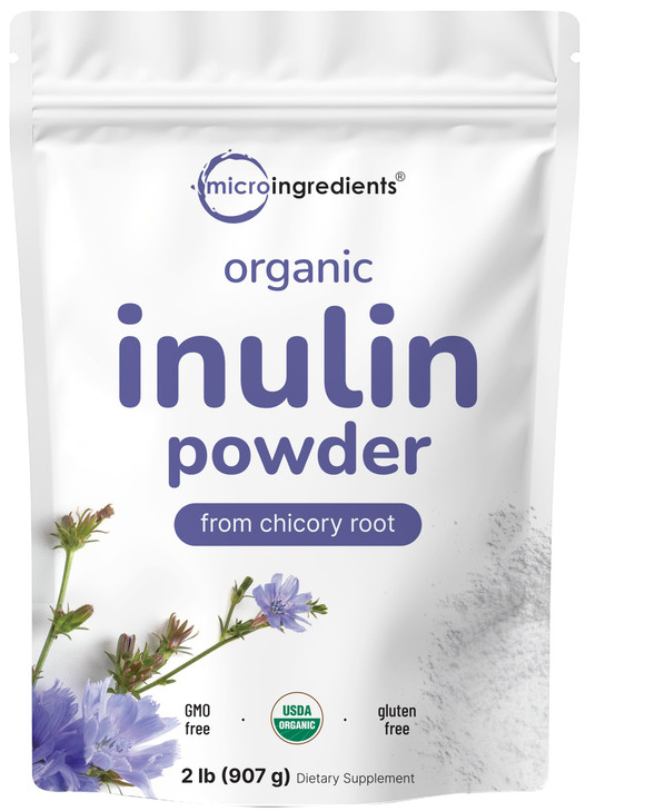 Micro Ingredients Organic Inulin Fiber Powder, 2lb | Natural Prebiotic to Support Digestive & Gut Health | Soluble, Easily Digestible | Unflavored, V
