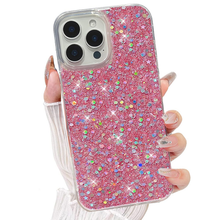 AuroiCCY for iPhone 16 Pro Max Glitter Case, Shockproof Shiny Full Bling Sparkly Sequin Clear Bumper Cover for Women Girls TPU Protective Slim Cute P
