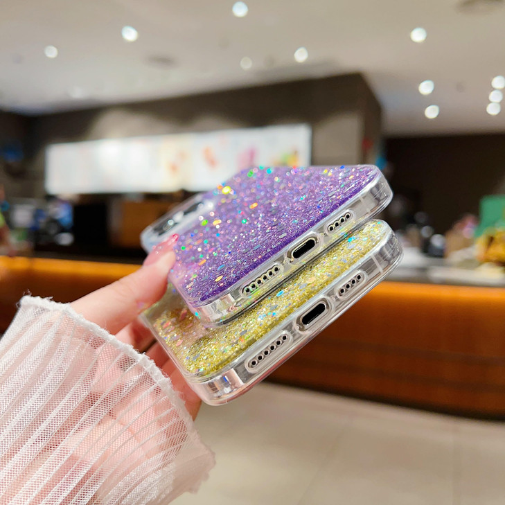 AuroiCCY for iPhone 16 Pro Max Glitter Case, Shockproof Shiny Full Bling Sparkly Sequin Clear Bumper Cover for Women Girls TPU Protective Slim Cute P