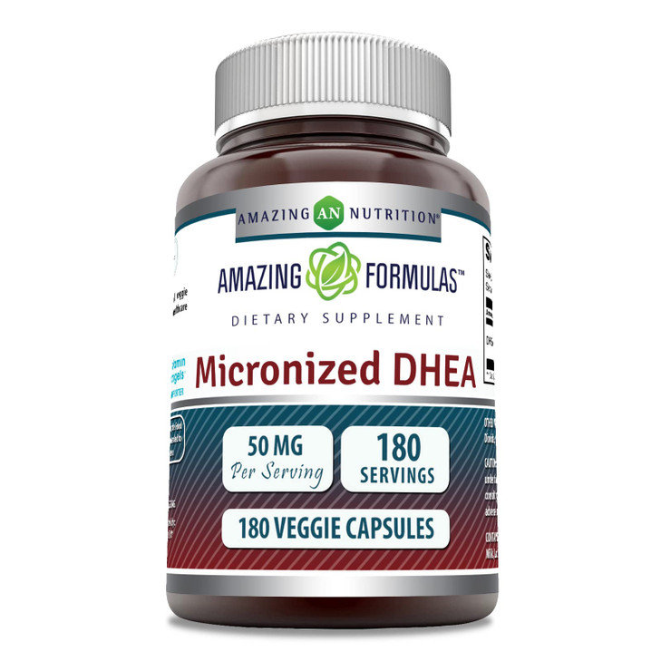 Amazing Formulas Micronized DHEA Supplement | 50 Mg per Serving | 180 Veggie Capsules | Non-GMO | Gluten-Free | Made in USA
