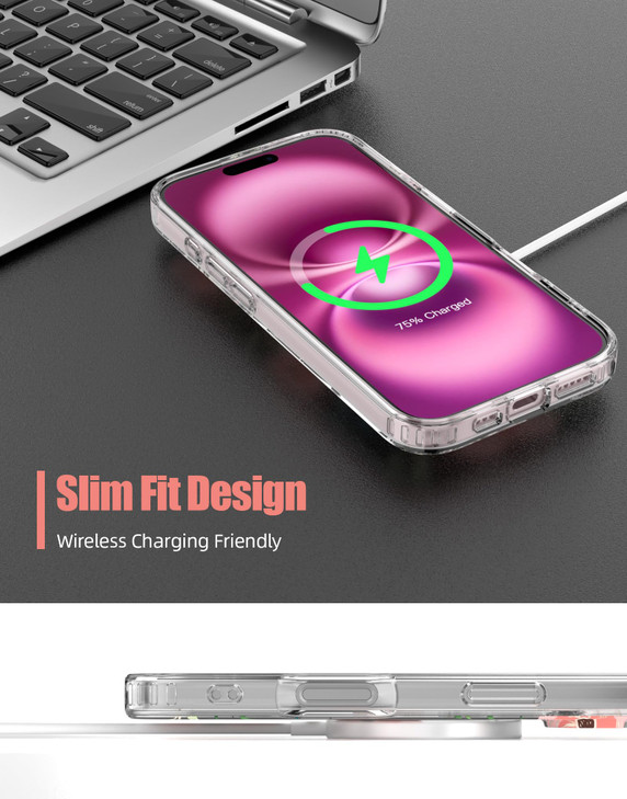 iMangoo Design for iPhone 16 Plus Case, Magnetic Compatible with MagSafe, Floral Pattern with Adorable Pink Anemone Flowers on Clear Case, Slim Hard-