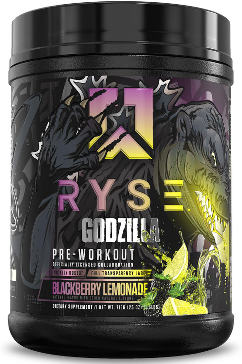 RYSE Godzilla X Noel Deyzel Pre Workout Powder - BlackBerry Lemonade - 400mg Caffeine, High Stim Pre-Workout for Men & Women with Citrulline & Beta A