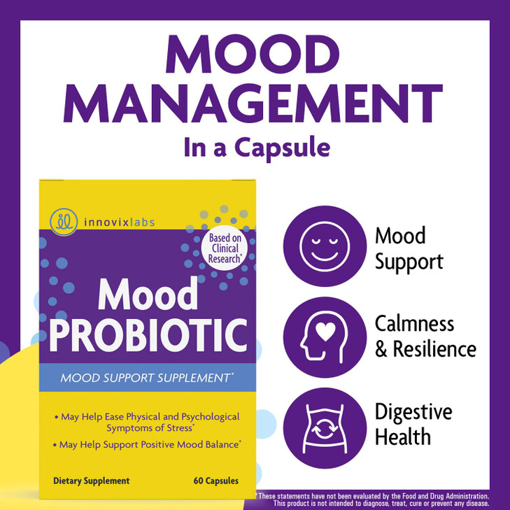 InnovixLabs Mood Probiotic for Women & Men, Clinically Studied Digestive & Mood Support Supplement, Lactobacillus helveticus Rosell-52ND & Bifidobact