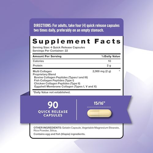 Nature's Truth Multi Collagen Peptides Capsules | Types I, II, III, V, X | 2000 mg | 90 Count | Keto Friendly | Non-GMO and Gluten Free Supplement