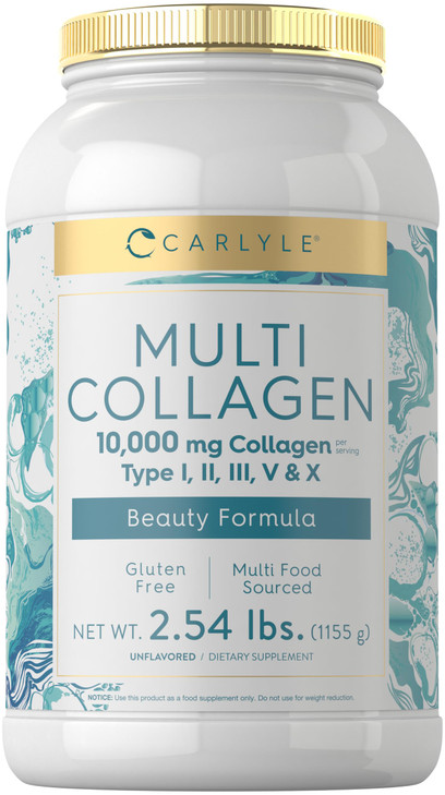 Carlyle Multi Collagen Peptides Powder 40 oz | 10000 mg | Type I, II, III, V, X | Supplement Blend with Protein | Multi Food Sourced | Non-GMO, Glute