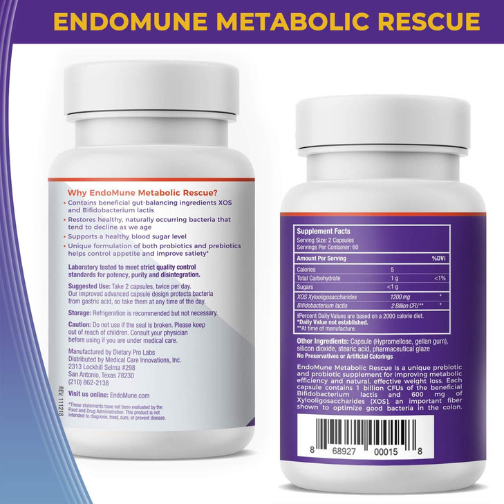 Endomune Metabolic Rescue Prebiotic and Probiotic - Physician Formulated - 120 Vegetarian Capsules - Weightloss Supplement