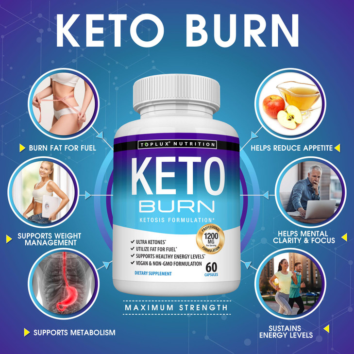 Toplux Keto Burn Pills Ketosis Weight Loss - 1200 Mg Ultra Advanced Natural Ketogenic Fat Burner Using Ketone Diet for Men Women 60 Capsules Suppleme