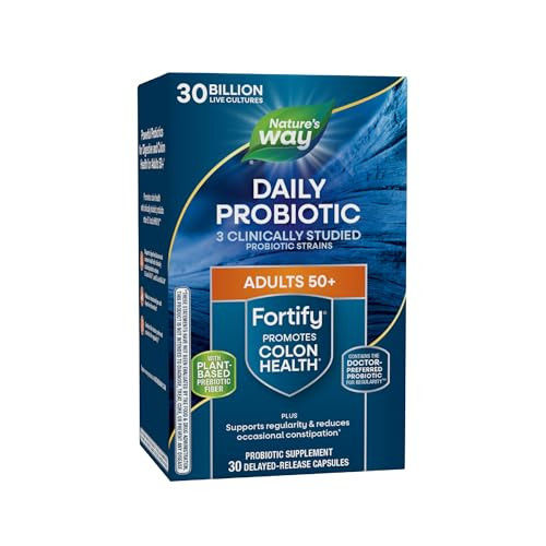Nature's Way Fortify 50+ Daily Probiotic for Men & Women, 30 Billion Live Cultures, Colon, Digestive, and Immune Health Support* Supplement, 30 Capsu