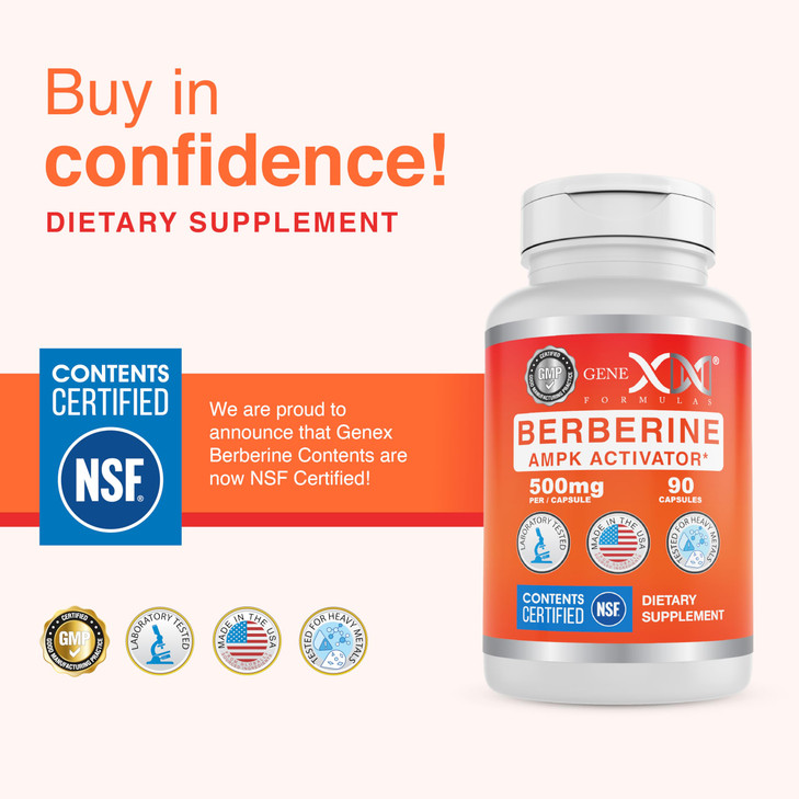 Genex Formulas Berberine HCl 500mg (90 Capsules) - NSF Certified for Safety, Quality & Label Accuracy - Supports Immune Health - Non-GMO, Gluten Free