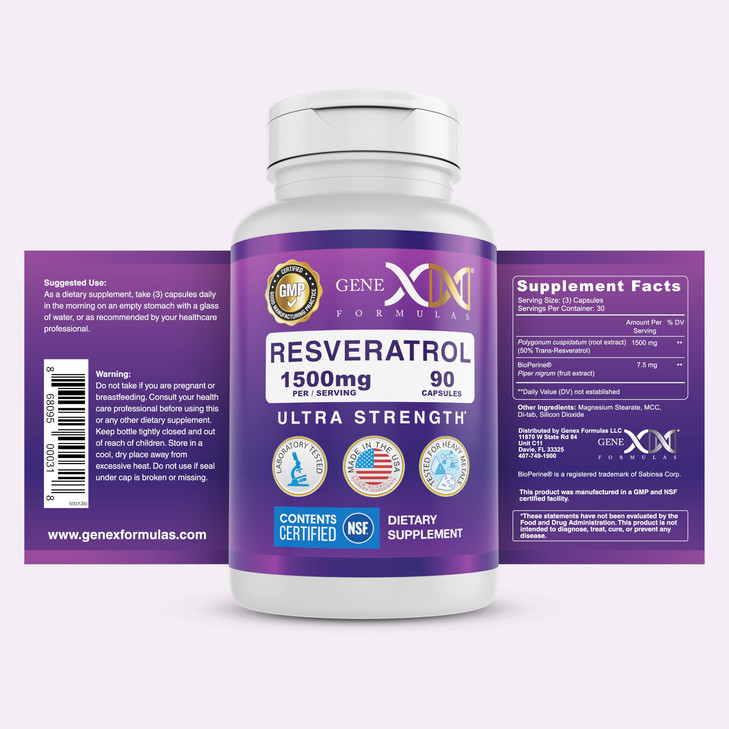 Genex Formulas 1500mg Resveratrol with BioPerine for Absorption (3 Pack) | Organic Trans-Resveratrol Capsules from Japanese Knotweed, Antioxidant Sup