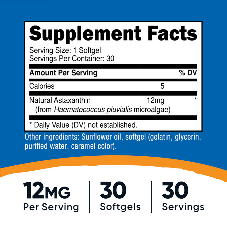 Nutricost Astaxanthin 12mg, 30 Softgels - Non-GMO and Gluten Free