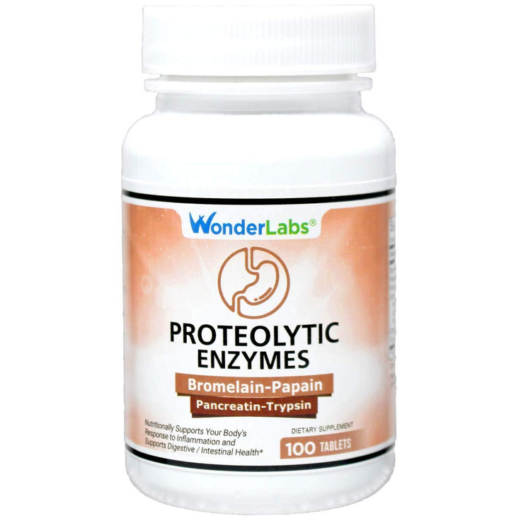 Wonder Laboratories Proteolytic Enzymes | Bromelain Papain Pancreatin Trypsin 550 mg Total with Standardized Amylase, Lipase, and Protease, 100 Table