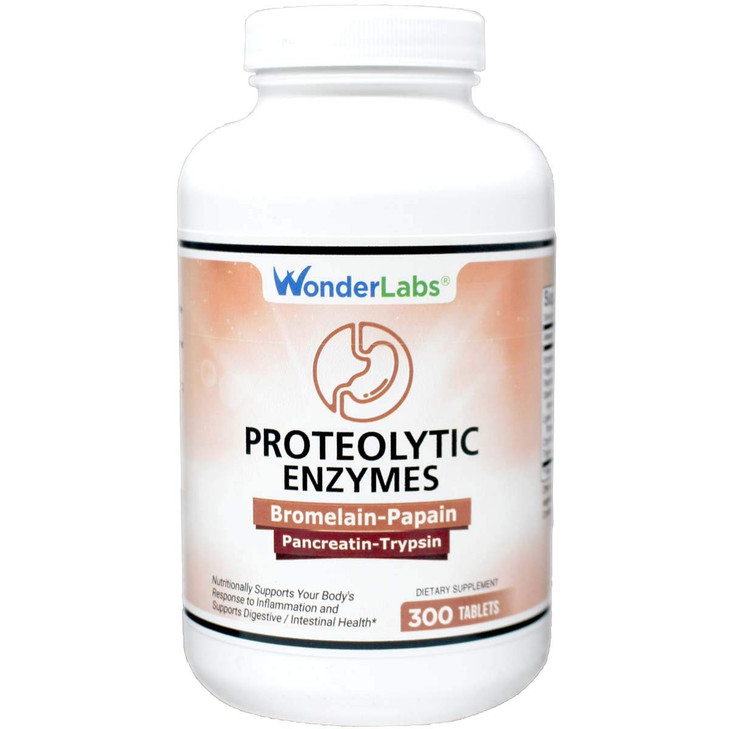 Wonder Laboratories Proteolytic Enzymes | Bromelain Papain Pancreatin Trypsin 550 mg Total with Standardized Amylase, Lipase, and Protease, 300 Table