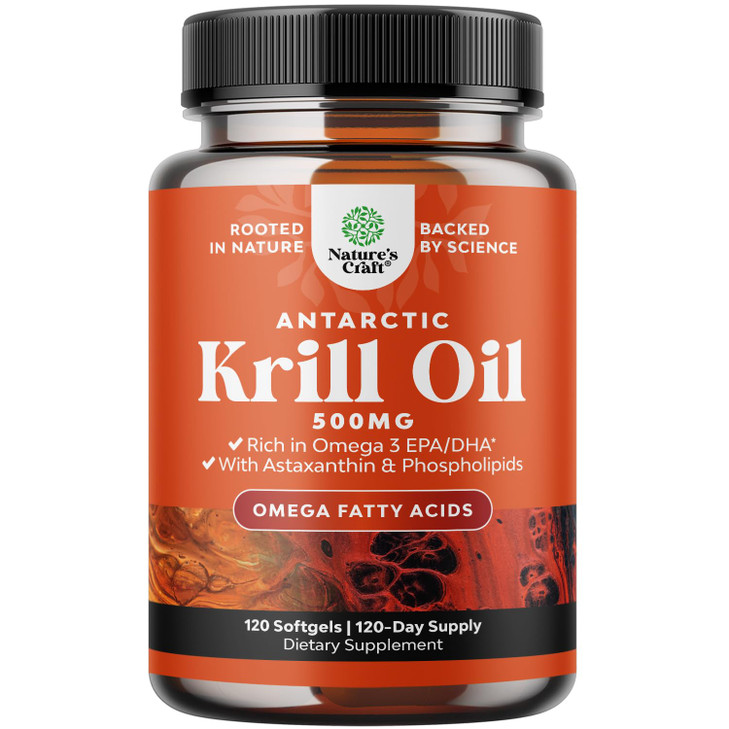 Antarctic Krill Oil 500mg Softgels - High Absorption Omega 3 Fatty Acid Supplement with Potent EPA DHA Astaxanthin and Phospholipids - Wild Caught Bu