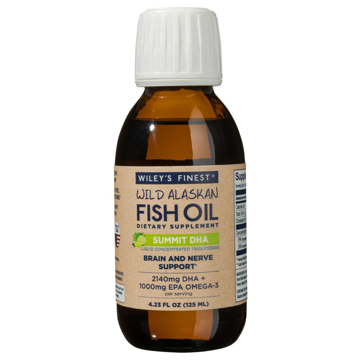 Wiley's Finest Wild Alaskan Fish Oil Summit DHA Liquid - 2140mg of DHA and 460mg of EPA Omega-3s - Citrus Flavored Liquid Supplement - 4.23 Oz (25 Se