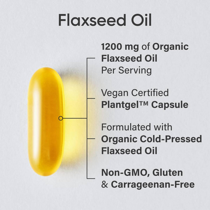 Sports Research Vegan Flaxseed Oil (1200mg) Herbal Supplement with Plant-Based ALA Omega 3 - Vegan Certified & Non-GMO Verified - Gluten, Soy & Carra
