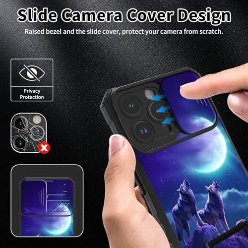 ACWDMKH for iPhone 16 Pro Case with Screen Protector & Kickstand & Slide Camera Protector Cover for Women Men Dual Layer Heavy Duty Shockproof Phone