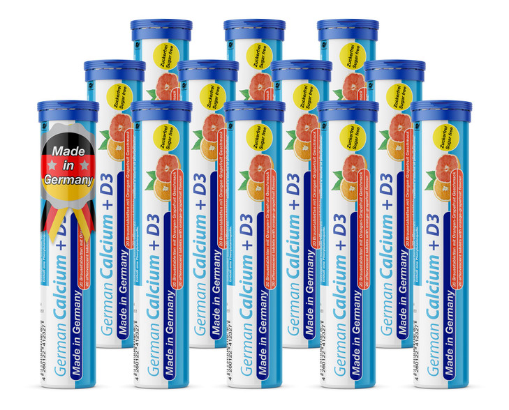 German Calcium + VIT. D - 240 Vegetarian Drink Effervescent Tablets - Orange-Grapefruit Flavor - Made in Germany