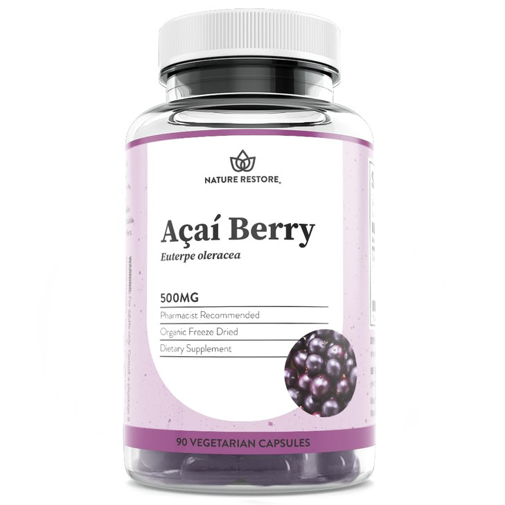 Nature Restore Organic Acai Berry Supplement, Freeze Dried, 90 Acai Berry Capsules, Non GMO, Gluten Free, Vegan