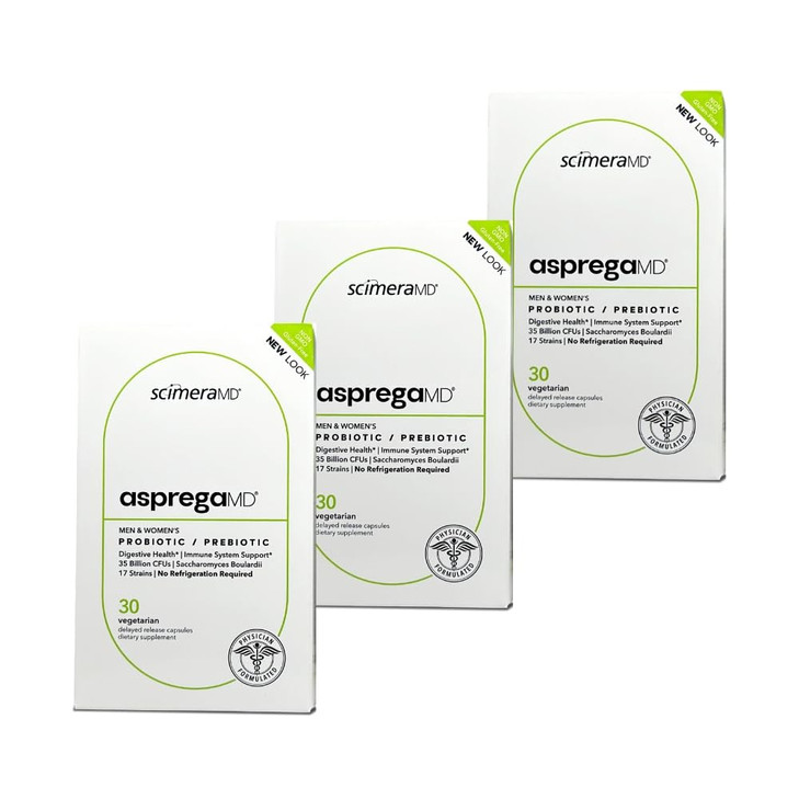 Asprega 30CT - Probiotic + Prebiotic Supplement | 17 Strains, 35 Billion CFUs | Delayed Release | Saccharomyces Boulardii | for Men & Women | by Scim