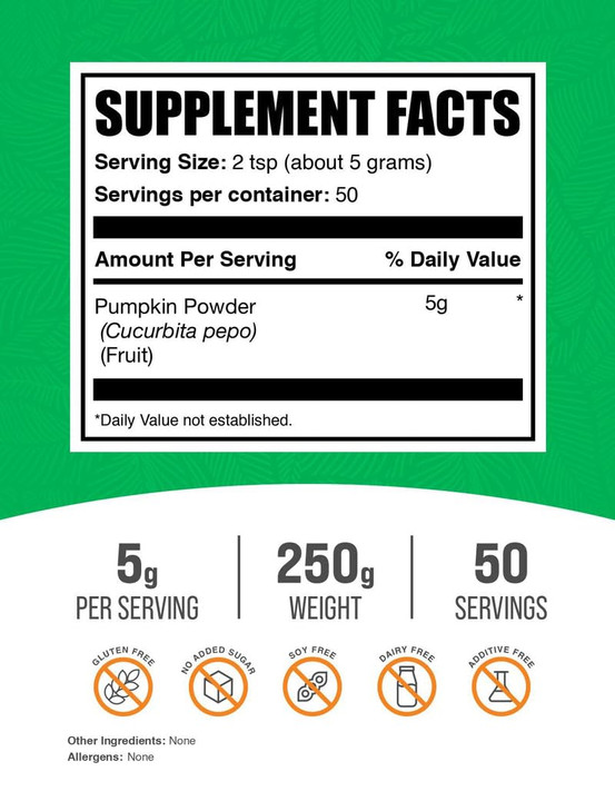 BulkSupplements.com Pumpkin Powder - Pumpkin Supplement, for Digestive Support, Superfood Supplement - Gluten Free, 5g per Serving, 250g (8.8 oz) (Pa