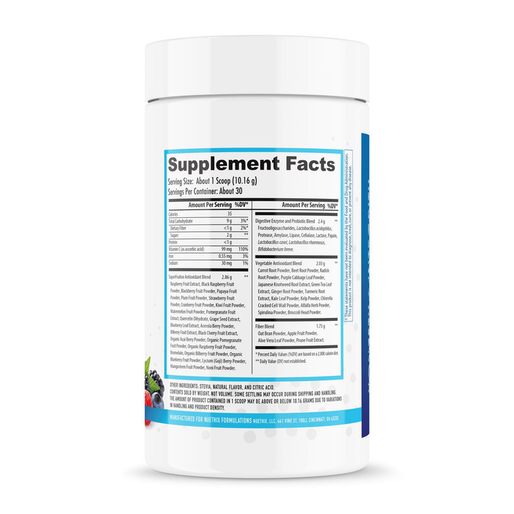 NuEthix Formulations Gourmet Greens Drink Powder Dietary Supplement with Fruit and Vegetable Superfoods and Probiotics, Berry, 30 Servings