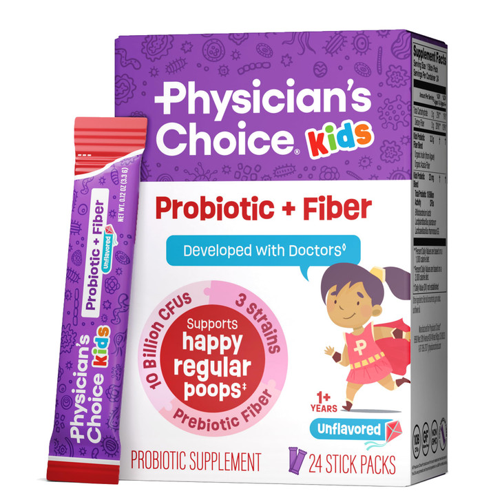 Physician's Choice Kids Probiotic + Prebiotic Fiber Packets (Ages 1+) - Supports Regularity, Occasional Constipation & A Healthy Digestive System - N