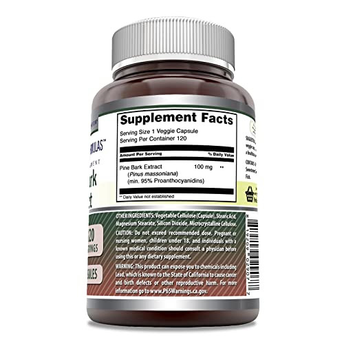 Amazing Formulas Pine Bark Extract Supplement | 100 Mg Per Serving | 120 Veggie Capsules | Non-GMO | Gluten Free | Made in USA