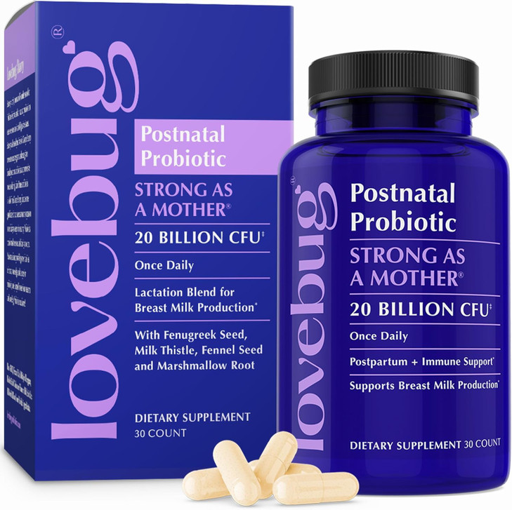 Lovebug Postnatal Probiotics - 20 Billion CFUs Multi Strain for Breastfeeding -with Fenugreek, Milk Thistle & Fennel,Supports Breast Milk & Gut Healt