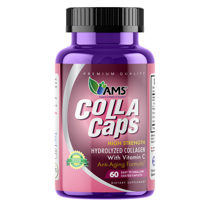 America Medic & Science Colla Caps (60 Caplets) | Collagen and Hyaluronic Acid Supplement with Vitamin C | for Men and Women | Repairs and Restores S