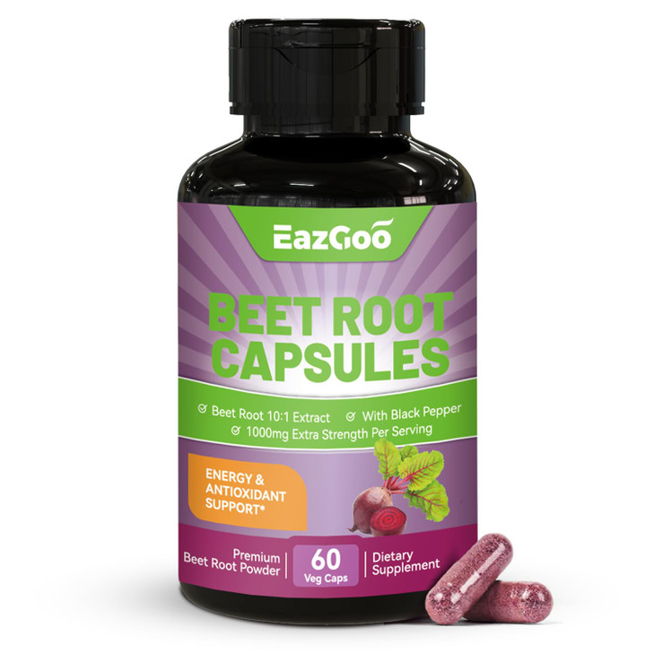 EAZGOO Beet Root Capsules 1000mg Per Serving, Supports Nitric Oxide Production & Blood Pressure, with Black Pepper Extract, Non-GMO, Gluten Free, Veg