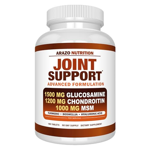 Arazo Nutrition Glucosamine Chondroitin Turmeric Msm Boswellia - Joint Support Supplement for Relief 180 Tablets for Bones, Back, Knees, Hands (180 T