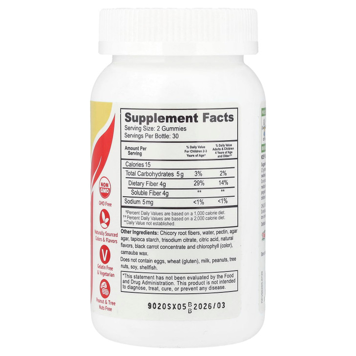 Prebiotic Fiber Zero Gummies for Kids by YumVs | Keto Sugar Free Gummy Chews for Toddlers |4g Fiber for Children Constipation Support | Natural Koshe