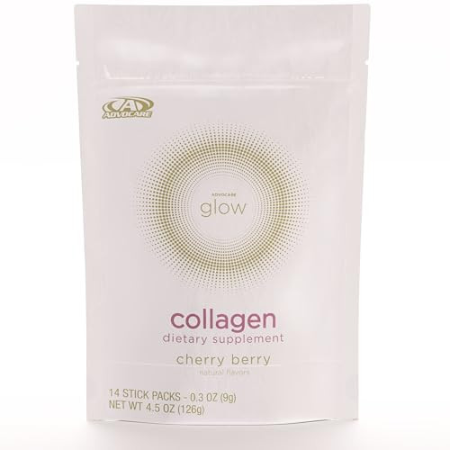 AdvoCare Glow Collagen Dietary Supplement - Marine Collagen Supplement for Nail, Skin & Hair Care - Includes Vitamins C, D & E - 14 Stick Packs