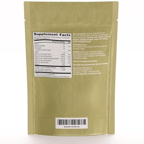 AdvoCare Glow Collagen Dietary Supplement - Marine Collagen Supplement for Nail, Skin & Hair Care - Includes Vitamins C, D & E - 14 Stick Packs