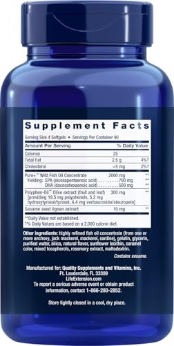 Life Extension Super Omega-3 360 Softgels, Easy to Swallow, EPA/DHA Omega3 Fish Oil, Sesame Lignans & Olive Extract