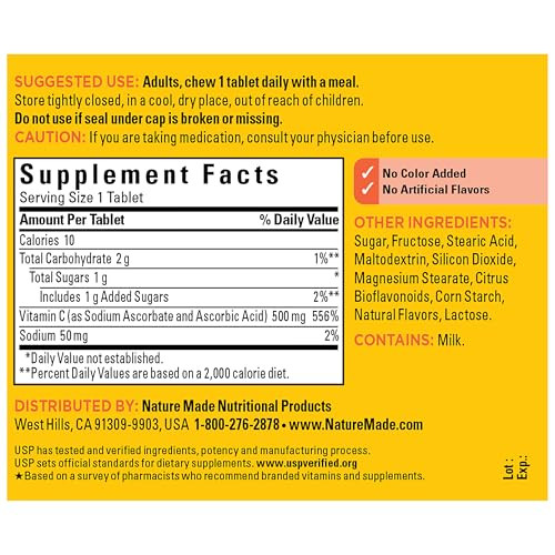 Nature Made Chewable Vitamin C 500 mg, Dietary Supplement for Immune Support, 60 Tablets, 60 Day Supply